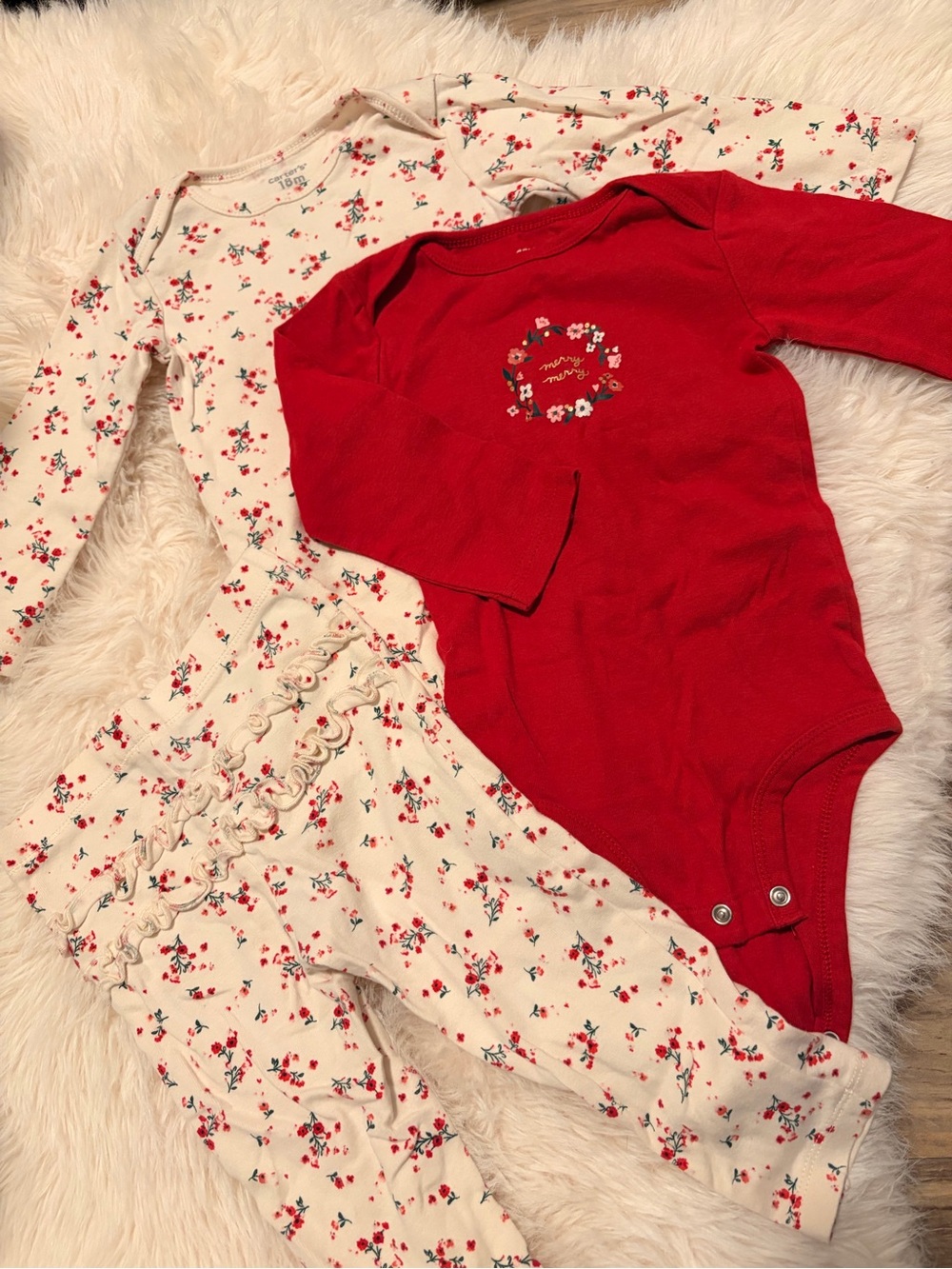 Carter's Christmas Red & Cream Long-Sleeve Onesie Set